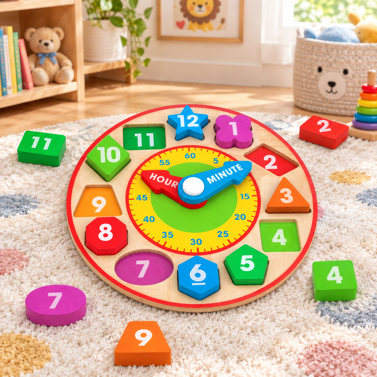 Wooden Shape Sorting Learning Clock