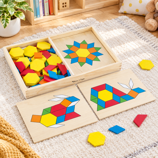 Wooden Pattern Blocks & Boards Set