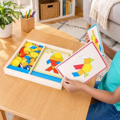 Wooden Pattern Blocks & Boards Set