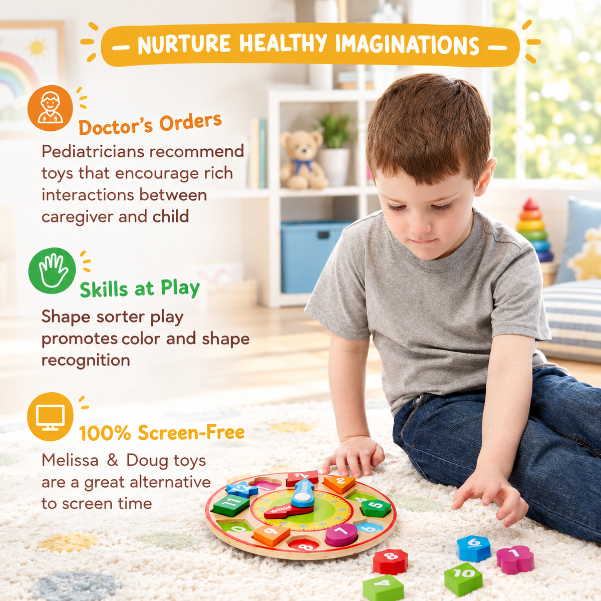 Wooden Shape Sorting Learning Clock