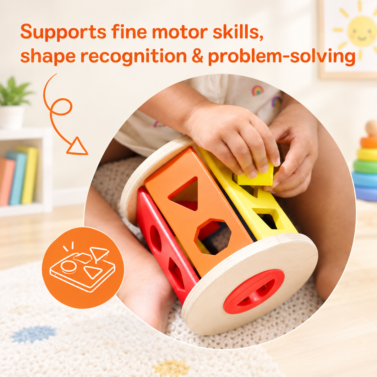 Wooden Match & Roll Shape Sorter