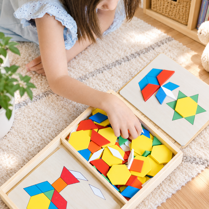 Wooden Pattern Blocks & Boards Set