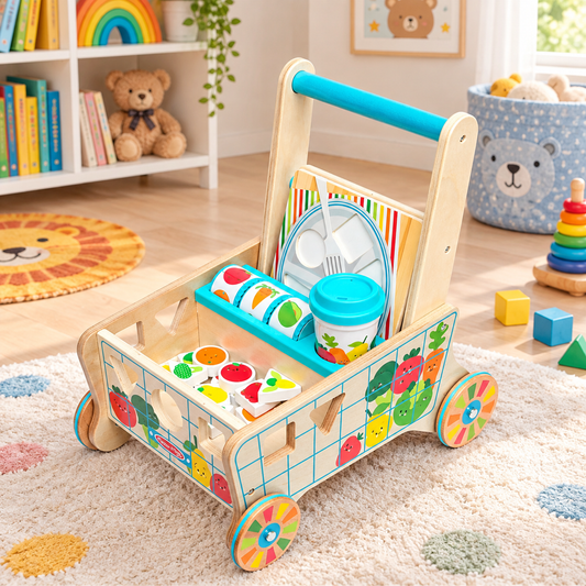 Wooden Shape Sorting Grocery Cart