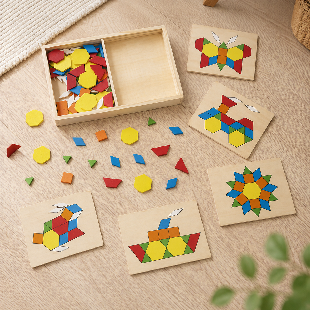 Wooden Pattern Blocks & Boards Set