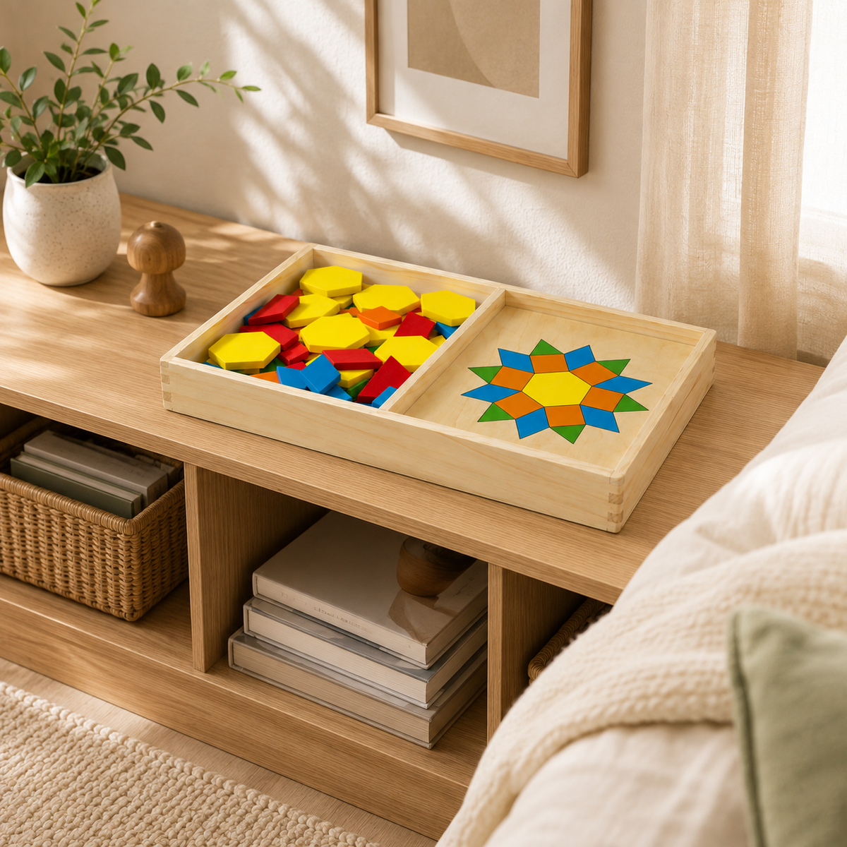 Wooden Pattern Blocks & Boards Set