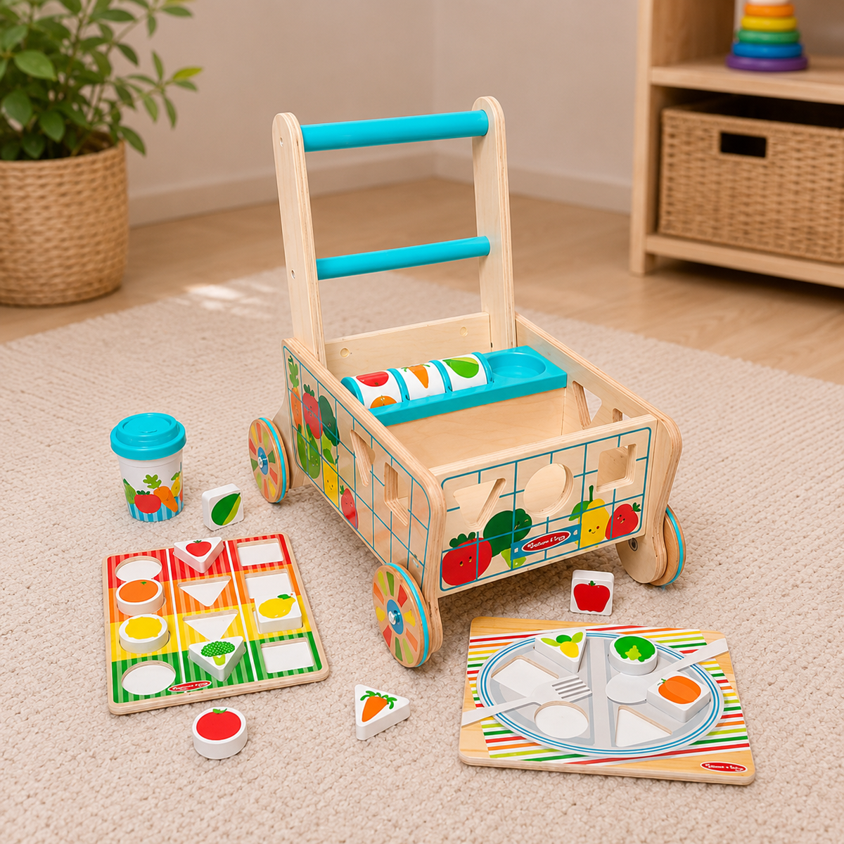 Wooden Shape Sorting Grocery Cart