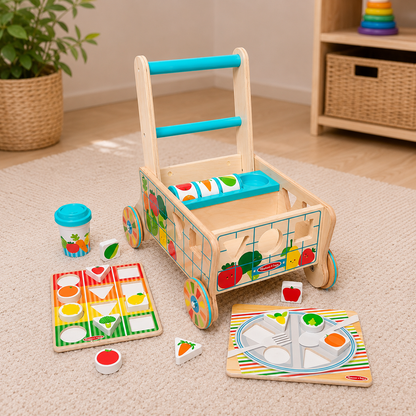 Wooden Shape Sorting Grocery Cart