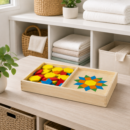 Wooden Pattern Blocks & Boards Set