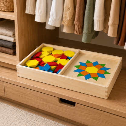 Wooden Pattern Blocks & Boards Set