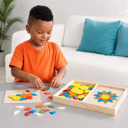 Wooden Pattern Blocks & Boards Set