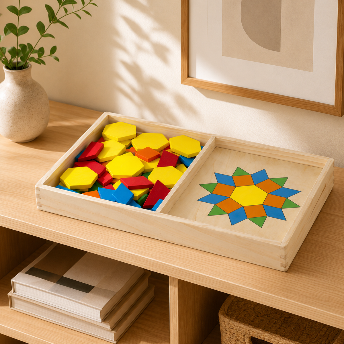Wooden Pattern Blocks & Boards Set