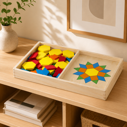 Wooden Pattern Blocks & Boards Set