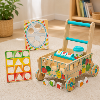 Wooden Shape Sorting Grocery Cart