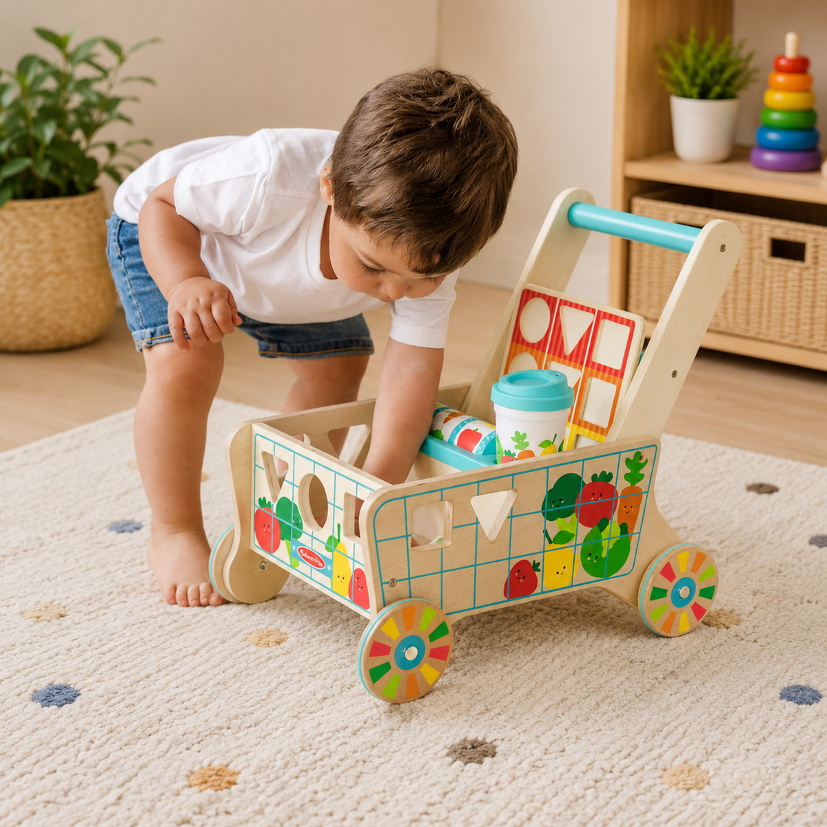 Wooden Shape Sorting Grocery Cart