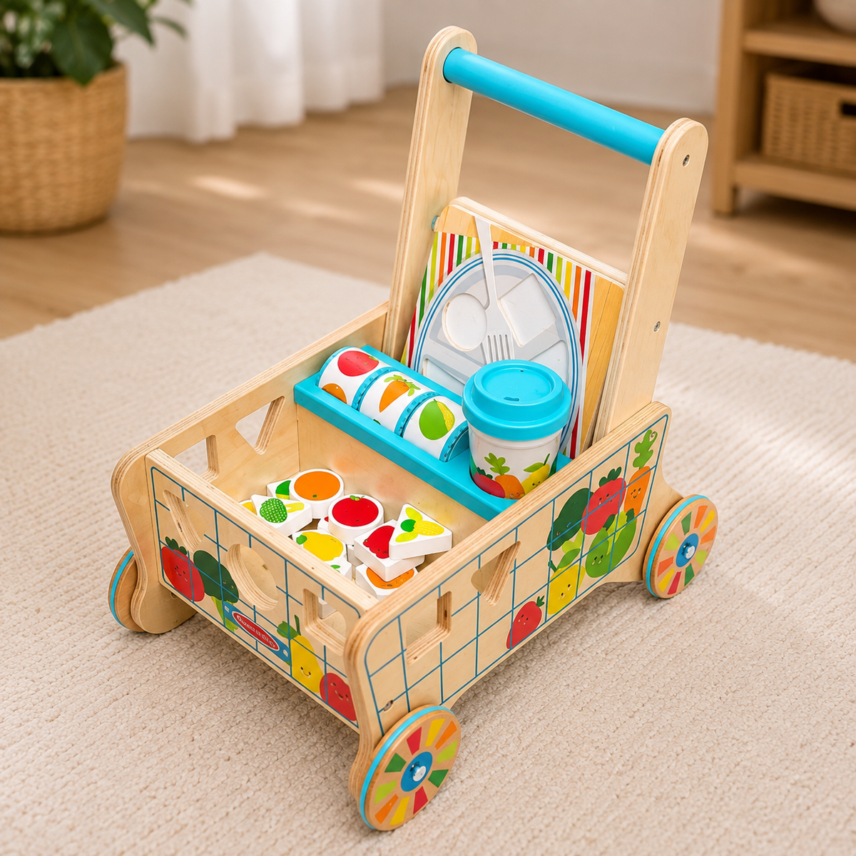 Wooden Shape Sorting Grocery Cart
