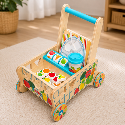 Wooden Shape Sorting Grocery Cart