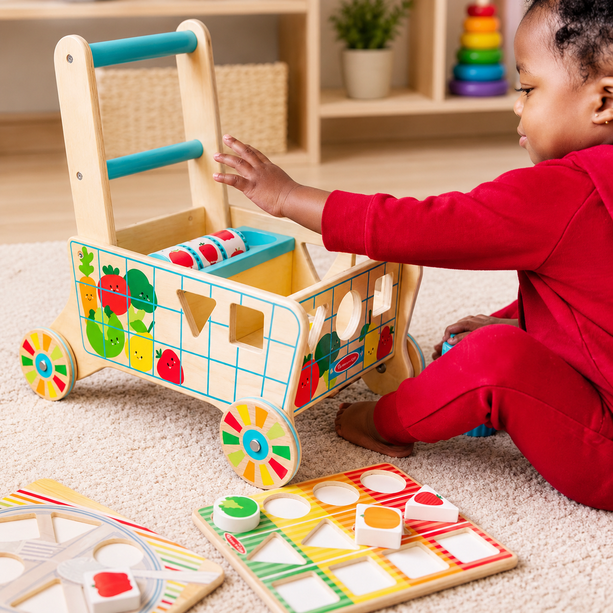 Wooden Shape Sorting Grocery Cart